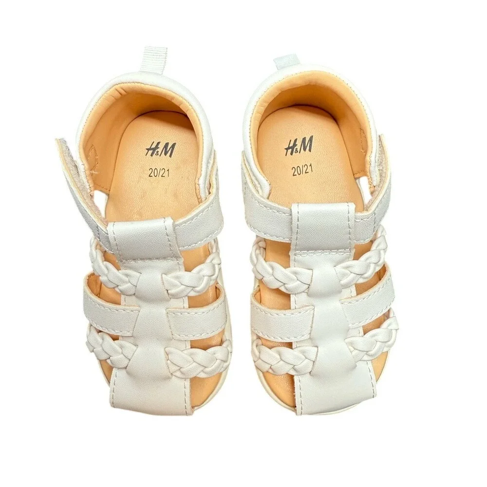 HM Kids Braided Fisherman Sandals White Hook Loop Summer Shoes Size 5.5 US
